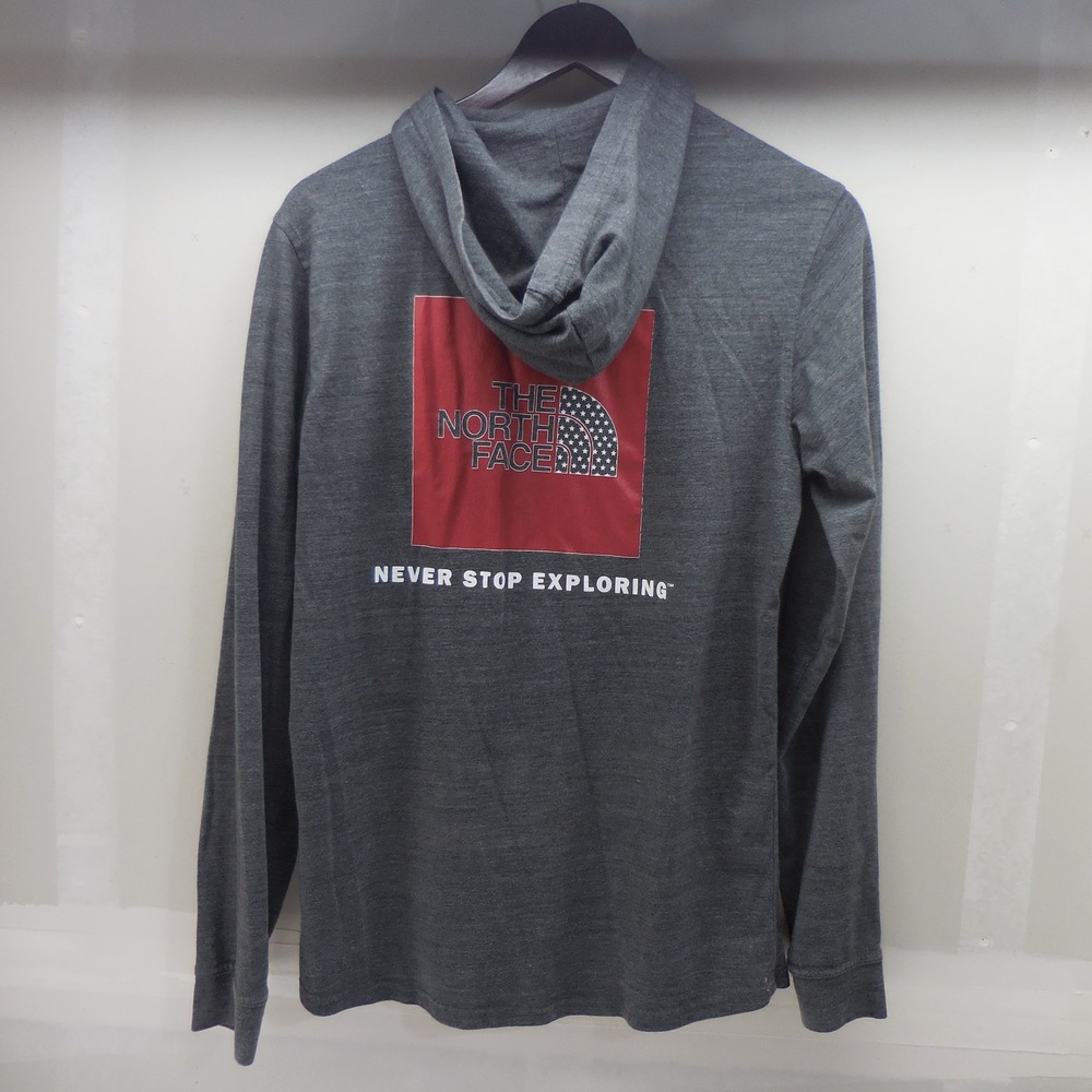 The North Face Mens Gray Red Box Logo Full Zip Hoodie Sweatshirt Small S 2351